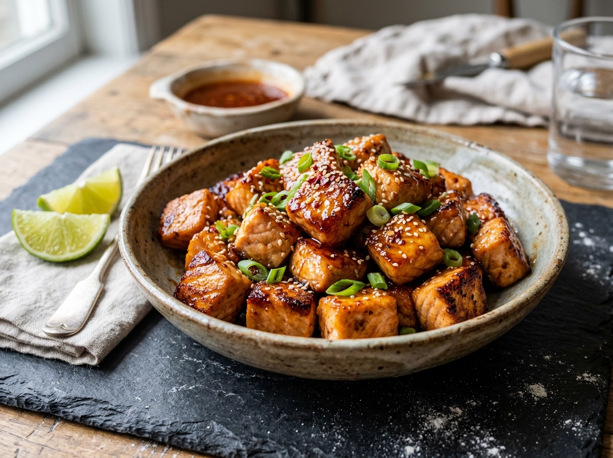 Crispy Honey Sriracha Salmon Bites